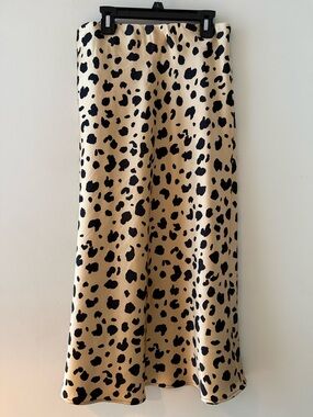 Renee C. Beige Midi Skirt with Black Leopard Spots